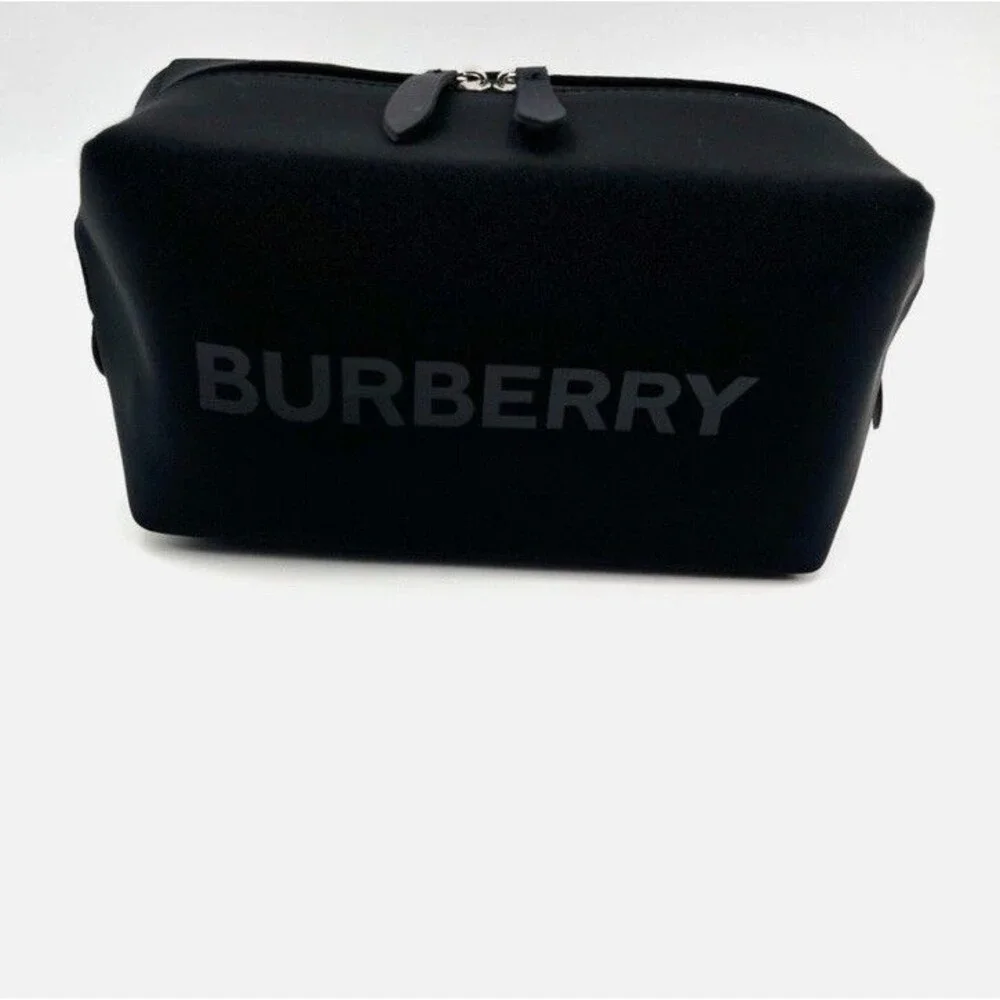 New! Burberry Logo Clutch Toiletry Bag Cosmetic Pouch Travel Case ~ Black